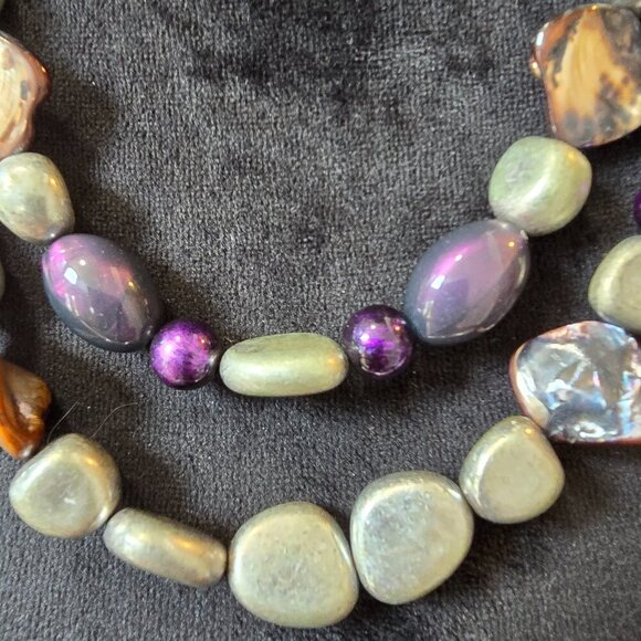 Womens Fashion Multicolor Multiple Beaded 2 Layered Necklace with Lobster Clasp - Picture 3 of 6